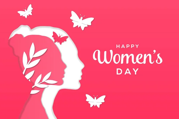 Happy Women Day Paper Cut Style Background Vector Design Illustration — Stock Vector