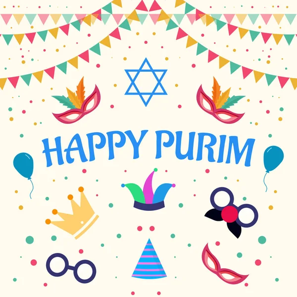 Vector Happy Purim Flat Design Illustration Many Ornament — Stock Vector