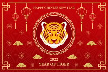 Düz dizayn mutlu Çin yeni yılı. Kaplanın 2022 yılı. vektör arkaplan illüstrasyonu