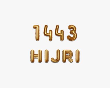 1443 altın folyo balonlarla yazılmış. 1443 hijri harfli gerçekçi altın balonlar. 1443 hijri tipografisi. vektör izole tasarımı