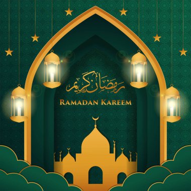 realistic ramadan kareem illustration vector design with candle lanterns and stars. greeting card ramadan