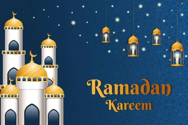 Ramadan Kareem Illustration Realistic Background Mosque Candle Lantern Vector Design — Vetor de Stock