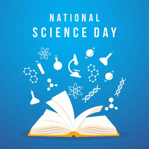 Εθνική Επιστημονική Ημέρα Εικονογράφηση Επίπεδη Σχεδίαση Στυλ Βιβλίο Άνοιξε Και — Διανυσματικό Αρχείο