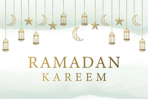 Cartaz Banner Desenhado Mão Ramadan Kareem Com Lanternas Estrelas Luas — Vetor de Stock
