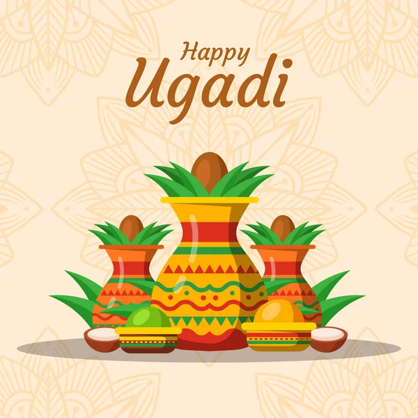 Plat Ontwerp Gelukkig Ugadi Gudi Padwa Illustratie — Stockvector