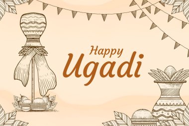 Mutlu ugadi el çizimi illüstrasyon afişi