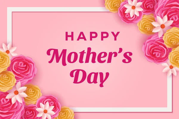 Ευτυχισμένη Απεικόνιση Φόντο Ημέρα Της Μητέρας Λουλούδια Και Πλαίσιο — Διανυσματικό Αρχείο