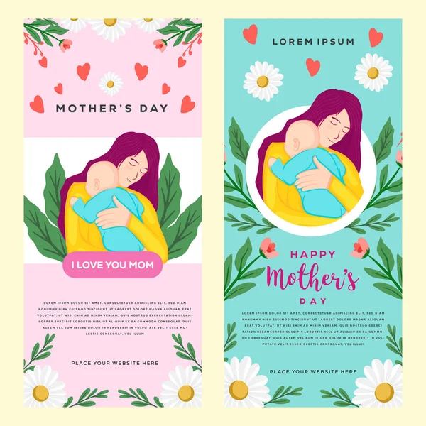 Χαρούμενη Ημέρα Της Μητέρας Κάθετη Banner Επίπεδη Στυλ Σύνολο Σχεδιασμού — Διανυσματικό Αρχείο