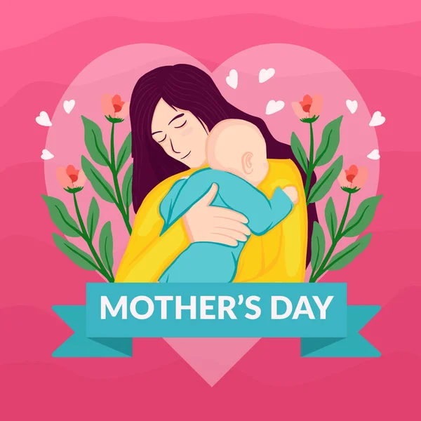 Απεικόνιση Ημέρα Της Μητέρας Επίπεδη Σχεδίαση Μητέρα Αγκαλιάζει Μωρό — Διανυσματικό Αρχείο