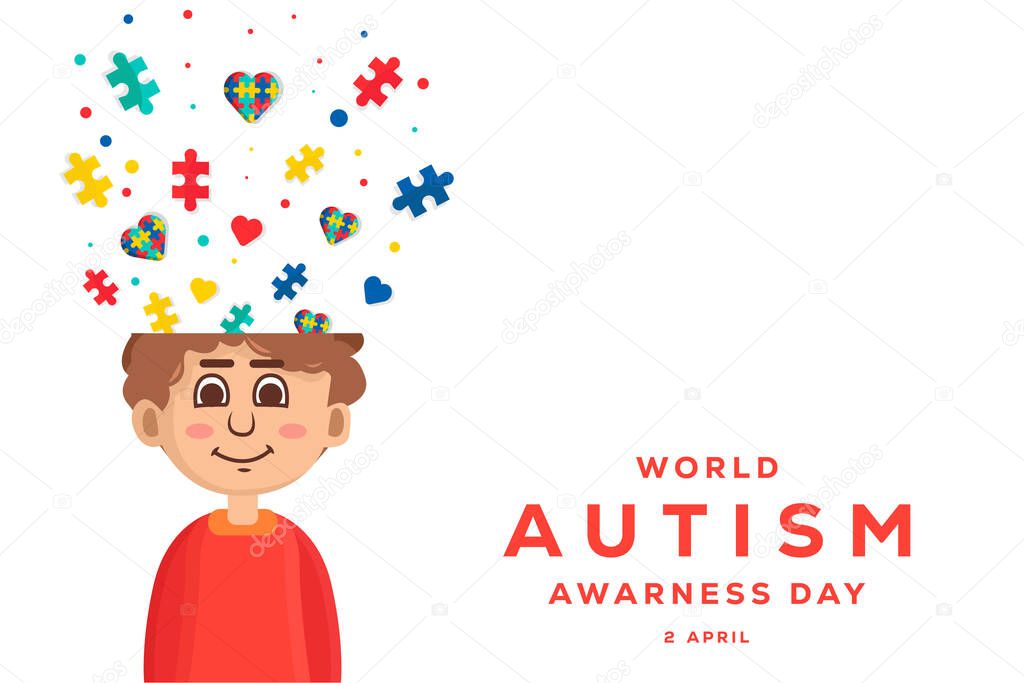 world autism awareness day illustration background with a boy with copy space area