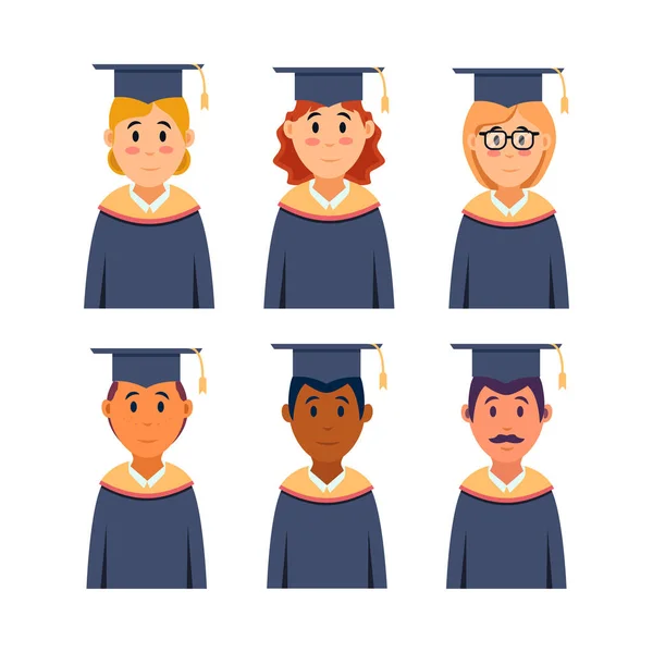 Flat Character Graduation Illustration Set — Vector de stock