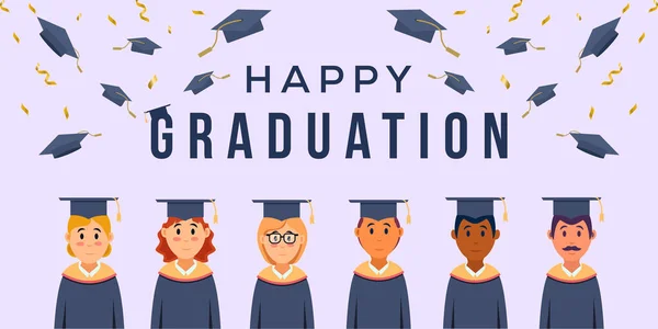 Flat Happy Graduation Illustration Background — Vector de stock