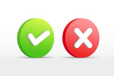 doğru ve yanlış işaretleme işaretleri simgesi 3d, kontrol listesi düğmesi