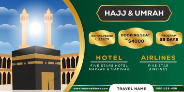 yatay seyahat hacı ve umrah afiş illüstrasyonu