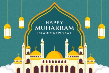 düz mutlu muharram ve İslami yeni yıl illüstrasyon afişi