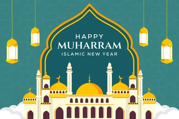 düz mutlu muharram ve İslami yeni yıl illüstrasyon afişi