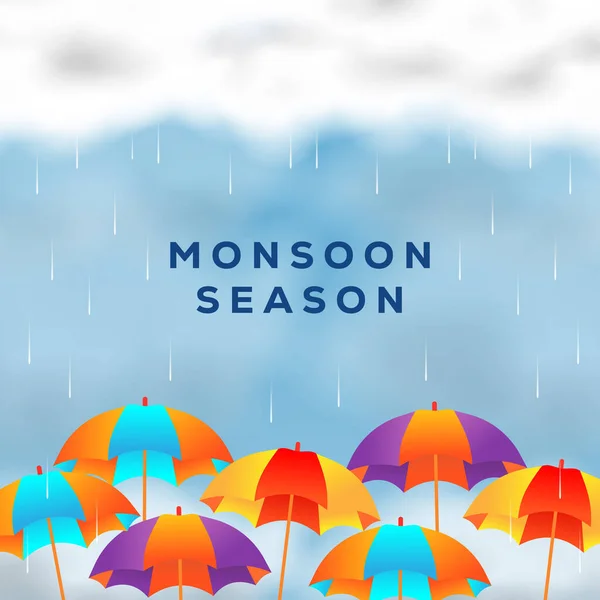 Gradient Monsun Säsong Illustration Med Paraplyer — Stock vektor