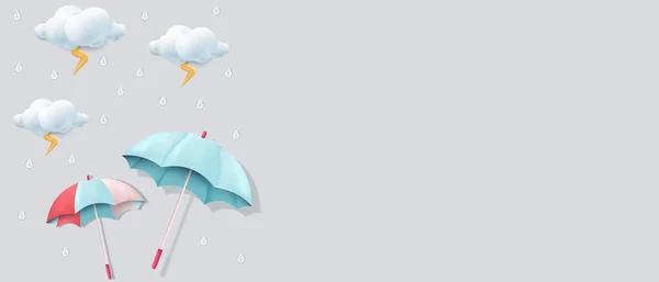 Paraplyer Moln Och Åska Illustration För Monsun Säsong Bakgrund Med — Stock vektor