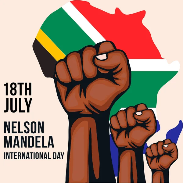 Nelson Mandela Día Internacional Ilustración Con Las Manos África Mapas — Archivo Imágenes Vectoriales
