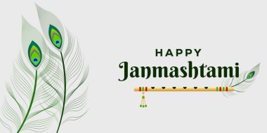 Tavus kuşu tüyü ve krishna flütü ile mutlu Janmashtami arkaplan çizimleri