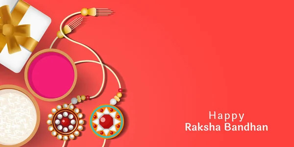 Raksha Bandhan Indické Festival Pozadí Ilustrace Krásným Rakhi Rýže Dárkové — Stockový vektor
