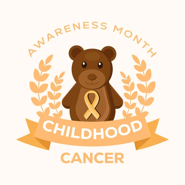 Childhood cancer awareness month with teddy bears, yellow ribbon, and plants