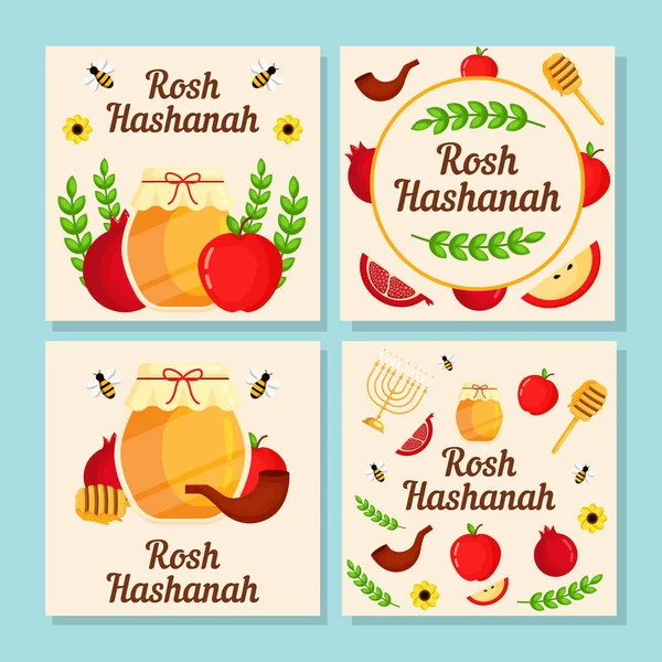 Rosh Hashanah Illustration Greeting Card Collection — Stockvektor