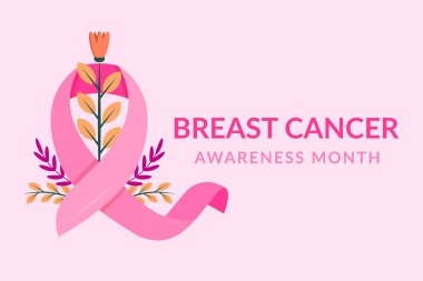breast cancer awareness month background with bow ribbon and flowers