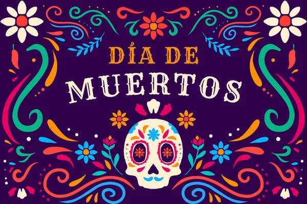 Flat Hand Drawn Dia Muertos Day Dead Background Illustration — Stockvector