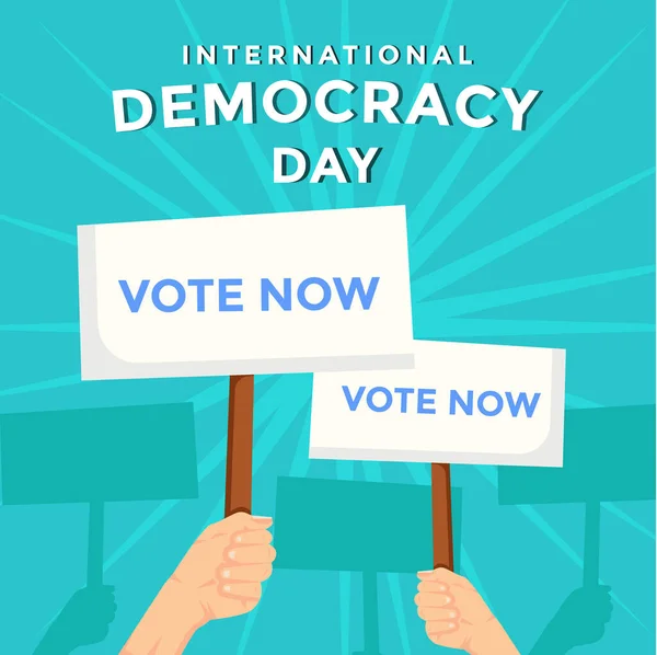 Journée Internationale Démocratie Avec Les Mains Tenant Bannière — Image vectorielle