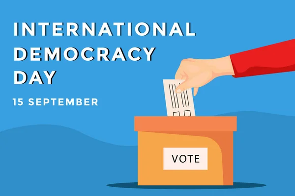 International Democracy Day Banner Hand Putting Paper Vote Box — Stock Vector