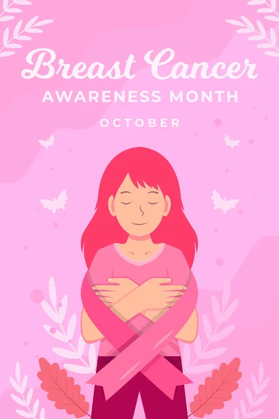 Flat Breast Cancer Awareness Month Illustration Vertical Banner Poster — Stockvektor