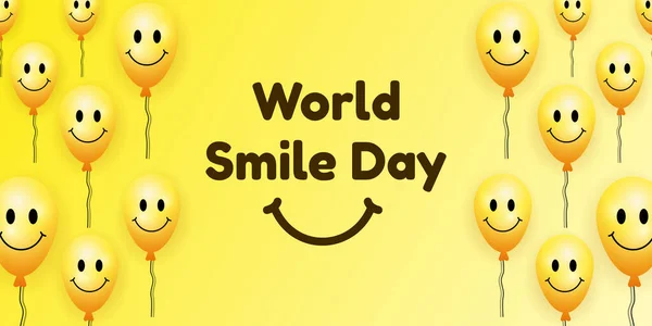 World Smile Day Horizontal Banner Illustration Balloons Smiling — Vetor de Stock