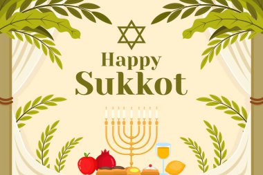 Düz dizaynlı mutlu sukkot arkaplan çizimi