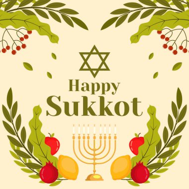 düz mutlu sukkot illüstrasyon tasarımı