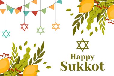 düz mutlu sukkot arkaplan illüstrasyonu