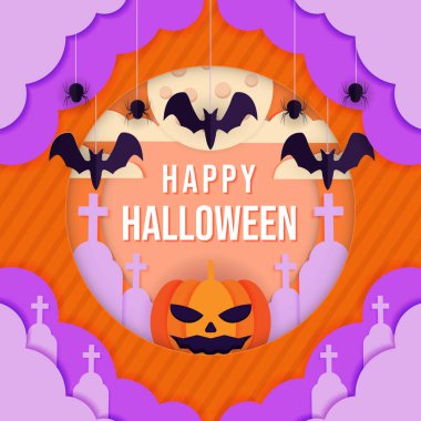 Kağıt kesimi sanat Mutlu cadılar bayramı çizimi tasarımı