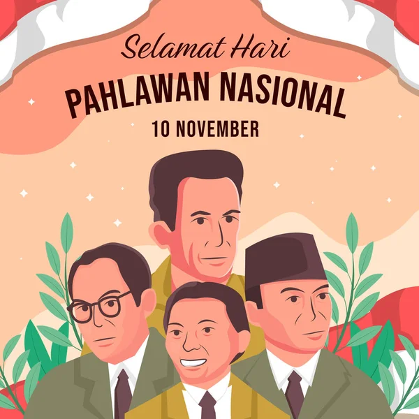 Desain Datar Selamat Hari Pahlawan Nasional Indonesia Ilustrasi - Stok Vektor