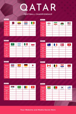Futbol şampiyonası grup tabloları poster şablonu