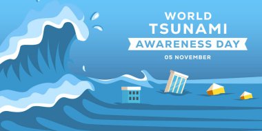 düz dizayn dünyası tsunami farkındalığı 5 Kasım yatay afişi