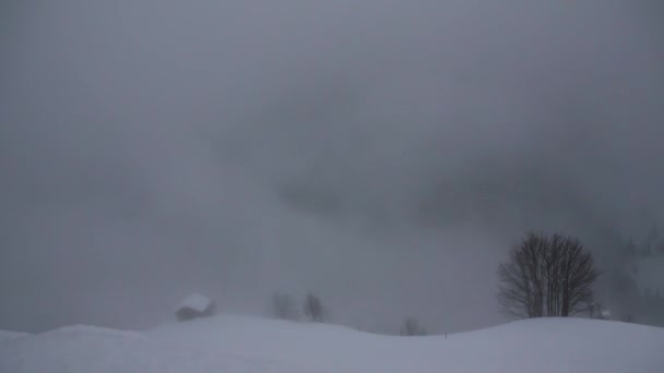 Туманный Зимний Пейзаж Горах Возле Деревни Гроссарл Австрия Европа — стоковое видео