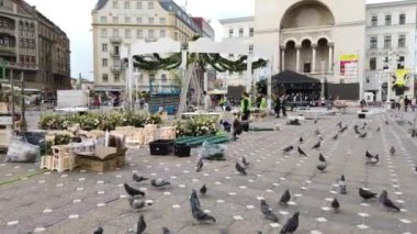 TIMISOARA, ROMANIA - 19 Nisan 2019: Zafer Meydanı, TIMFLORALIS Uluslararası Çiçek Festivali 'nde güzel çiçek süslemeleri.