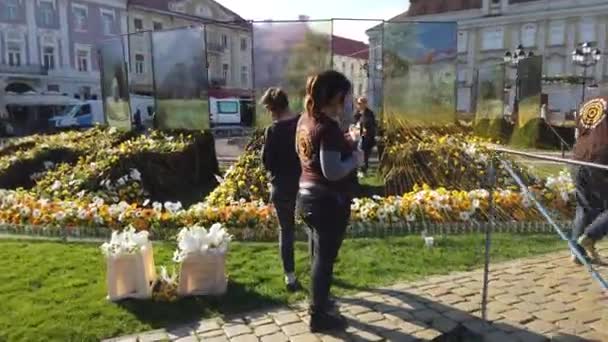 Timisoara Rumänien April 2019 Victory Square Vackra Blomsterdekorationer Timfloralis Internationella — Stockvideo