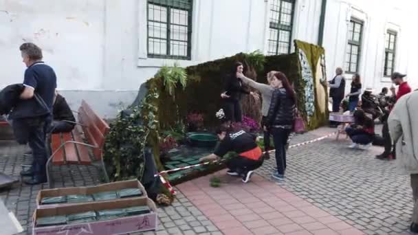 Timisoara Roménia Abril 2019 Praça Vitória Belas Decorações Flores Festival — Vídeo de Stock