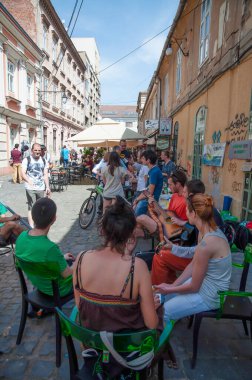 TIMISOARA, ROMANIA - 27 Nisan 2013: Şehir merkezinde düzenlenen serbest piyasa değişimine katılan insanlar