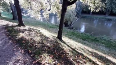 Nehir kenarındaki sonbahar manzarası. dinamik renk sıcaklığı değişimi