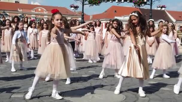 Timisoara Romania April 2019 Union Square Group Young Children Performing — Stock Video