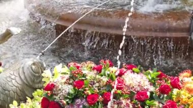 Timisoara, Romanya: TIMFLORALIS uluslararası çiçek festivali. Çiçek süslemeli bir kasık çeşmesinin ayrıntıları