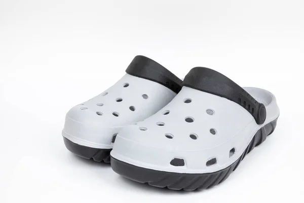 Dvojice Šedých Sandálů Motivem Izolované Bílém Pozadí — Stock fotografie