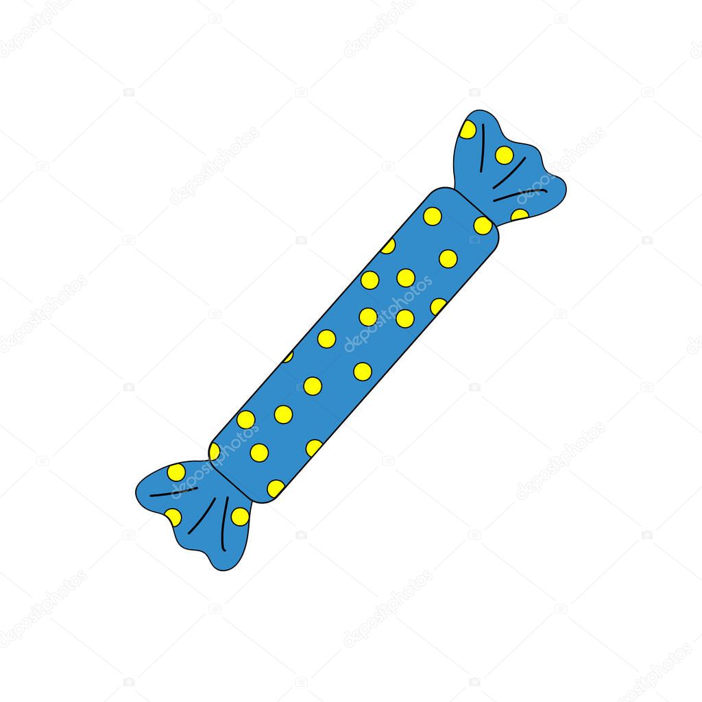 Long candy cane in a blue wrapper on a white background.